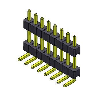 موصل رأس الدبوس 2.54 مللي متر صف مزدوج R / A نوع 1 * 2PIN إلى 1 * 40PIN H = 2.54 مللي متر