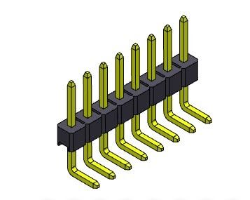 موصل رأس الدبوس 2.54 مللي متر صف واحد R / A TYPE 1 * 2PIN إلى 1 * 40PIN H = 2.54 مللي متر