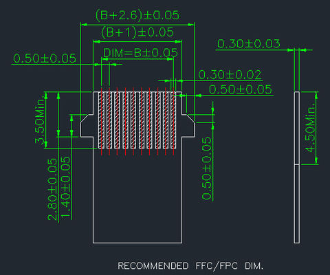 مساحة 0.5mm Fpc Connector 4 Pin إلى 68 Pin زاوية يمينية 90 ° سهلة على Smt Type H 2.55mm